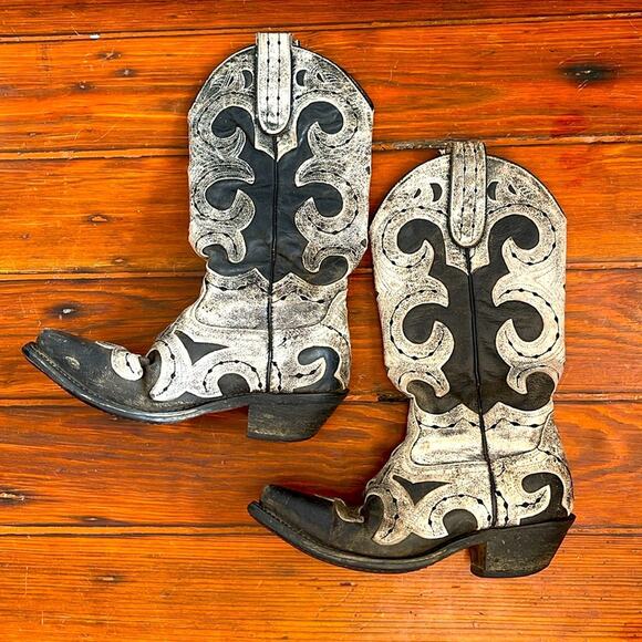 Leather embroidered pull on western cowboy rodeo boots sz 7 - Picture 1 of 5